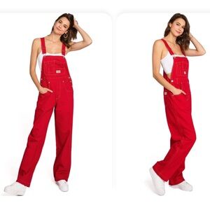 Lana Roux 90s Retro Dungaree Utility Twill Red Straight Leg Overalls size small